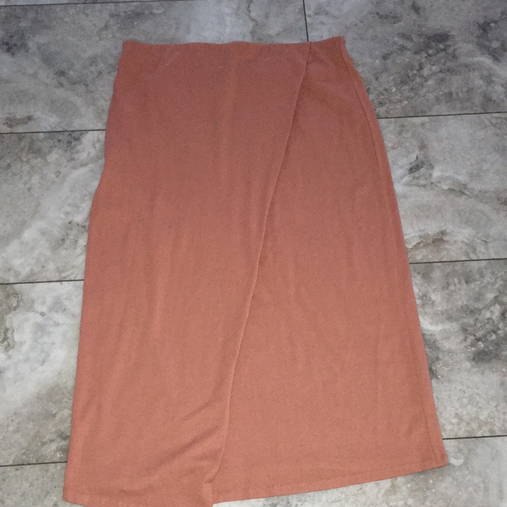VINCE NWOT CLAY COLOR FAUX WRAP SOFT COTTON BLEND MIDI SKIRT SZ LARGE - Picture 8 of 11